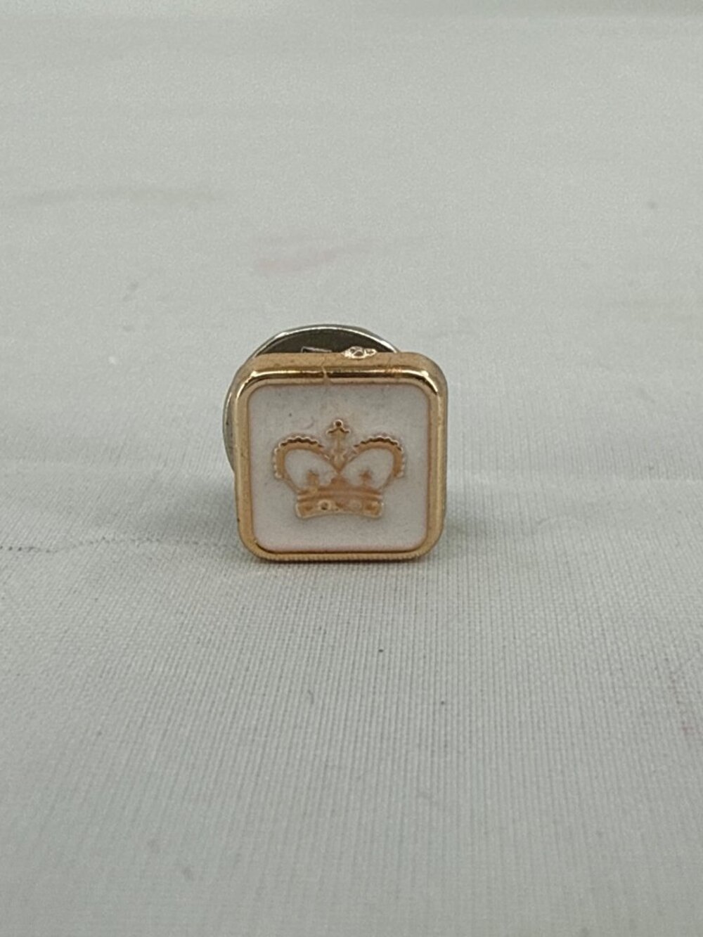 Gold White Enamel Crown Square Lapel Pin Mini Collar Brooch Aesthetic